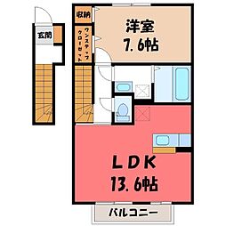 グレイスコート雅B 1LDKの間取図画像