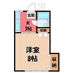 プランドール上戸祭 1Kの間取図画像