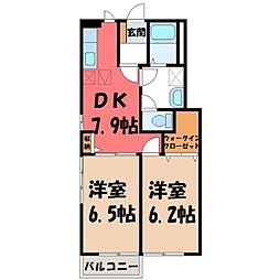 ミルトしらさぎ 2DKの間取図画像