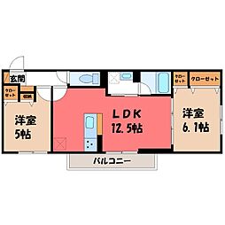 宇都宮市宿郷5丁目アパート 2LDKの間取図画像