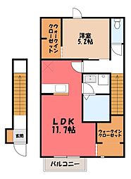 宇都宮市不動前3丁目アパート 1LDKの間取図画像