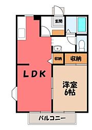 サンビレッジ自治医大B 1LDKの間取図画像