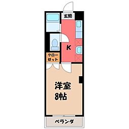 レジデンスカープ宇都宮 1Kの間取図画像