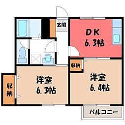 コートダジュール壱番館 2DKの間取図画像