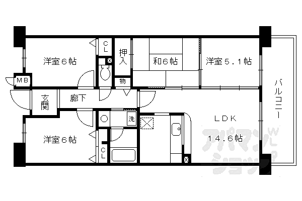 パデシオン桃山南 311｜京都府京都市伏見区桃山町大島(賃貸マンション4LDK・3階・79.02㎡)の写真 その2