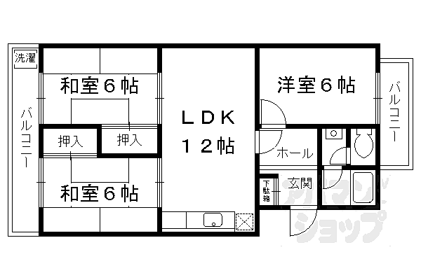 グランドハイツ石井 103｜京都府京都市伏見区深草大亀谷大山町(賃貸マンション3LDK・1階・63.25㎡)の写真 その2