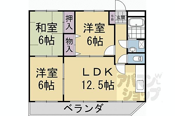 京都府長岡京市馬場1丁目(賃貸マンション3LDK・3階・64.80㎡)の写真 その2