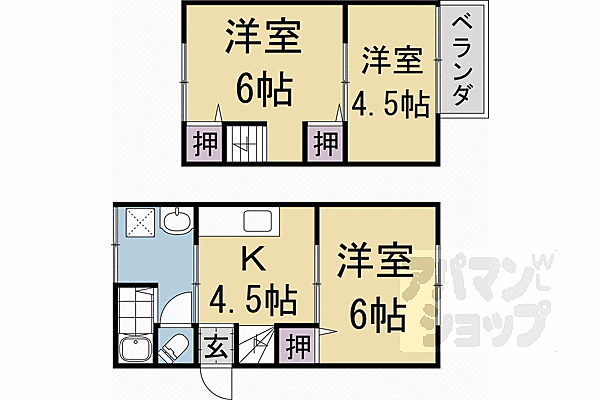 京都府長岡京市今里川原(賃貸テラスハウス3K・--・57.35㎡)の写真 その2