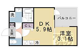 VINA山科WEST 1DKの間取図画像