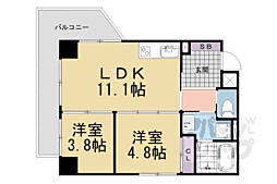 京都地下鉄東西線 椥辻駅 徒歩6分の賃貸マンション 5階2LDKの間取り
