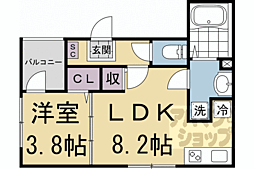 ハーモニーテラス深草仙石屋敷町2 1LDKの間取図画像