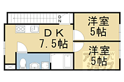 西野大鳥居ハイツ 2DKの間取図画像