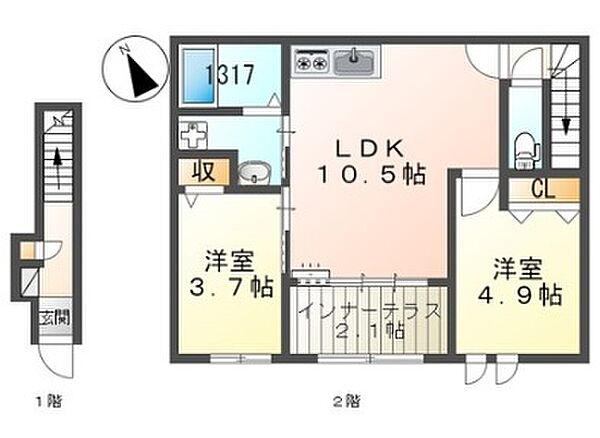 コントレイル糸引 206｜兵庫県姫路市継(賃貸アパート2LDK・2階・52.58㎡)の写真 その2