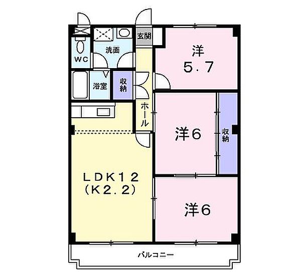 リバーサイド朝霧 303｜兵庫県明石市朝霧東町2丁目(賃貸マンション3LDK・3階・63.40㎡)の写真 その2