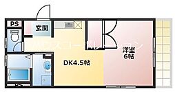 奥ハイツ 1Kの間取図画像