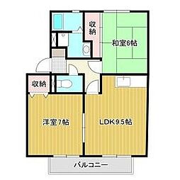 パル武庫川A 2LDKの間取図画像