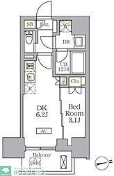 ザ・ライオンズフォーシア文京湯島 1DKの間取図画像