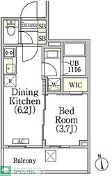 イプセ神楽坂 1DKの間取図画像