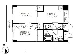 湯島台レジデンス 2DKの間取図画像