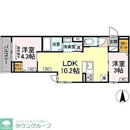 セレスティア中台 III 2LDKの間取図画像