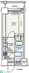ドゥーエ新富町 1Kの間取図画像