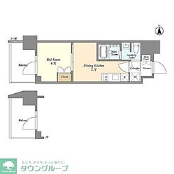 ジオエント上野稲荷町 1DKの間取図画像