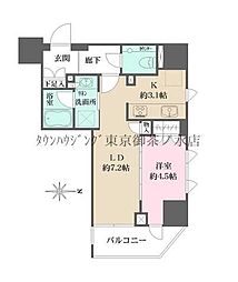 グランスイート四谷エクシア 1LDKの間取図画像