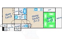ジオ千里中央ビューコートC棟 2DKの間取図画像