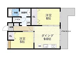 グランベール刀根山 2LDKの間取図画像