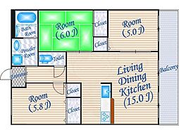 稲五番館 3LDKの間取図画像
