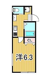 アズール東尾久 1Kの間取図画像