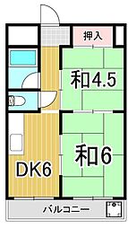 サワーマンション 2DKの間取図画像