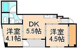 グランステージ足立 2DKの間取図画像