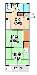 第二コーポ保木間 2DKの間取図画像
