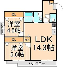 第2スカイハイツ足立 2LDKの間取図画像
