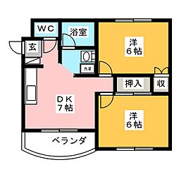 フラット穂留壽 3階2DKの間取り