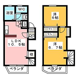 コンチネンタル・ヒロA 2LDKの間取図画像