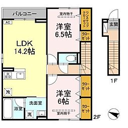 川崎市宮前区犬蔵1丁目アパート 2LDKの間取図画像