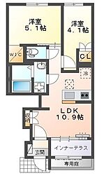 シャインテラス・アベニール 2LDKの間取図画像