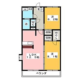 シャンポール新城弐番館 2LDKの間取図画像