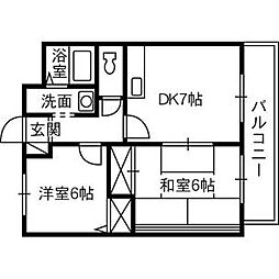 クオリティ東古松 2DKの間取図画像