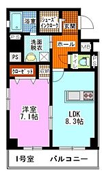 ハートフル医大西 1LDKの間取図画像