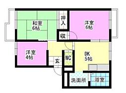 フラワーハイツ2 3DKの間取図画像