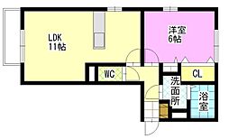 リヴェール・サトウA 1LDKの間取図画像