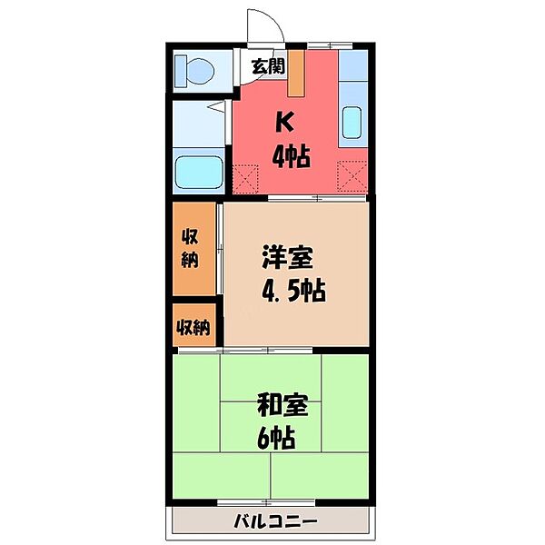 太陽マンション105棟 ｜栃木県宇都宮市鶴田町(賃貸アパート2K・1階・32.60㎡)の写真 その2