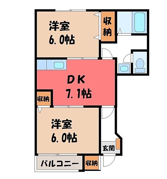 パルテール C ｜栃木県宇都宮市下栗町(賃貸アパート2DK・1階・45.30㎡)の写真 その2