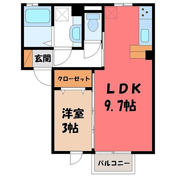 ロイヤルテラス B ｜栃木県宇都宮市川田町(賃貸アパート1LDK・2階・33.17㎡)の写真 その2