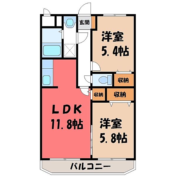 ユーミークレイン ｜栃木県宇都宮市鶴田町(賃貸マンション2LDK・3階・53.98㎡)の写真 その2