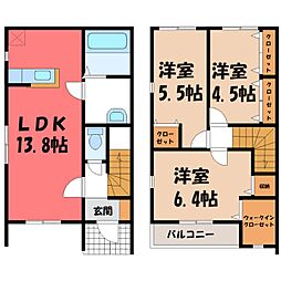 リッチローズ A 1階3LDKの間取り