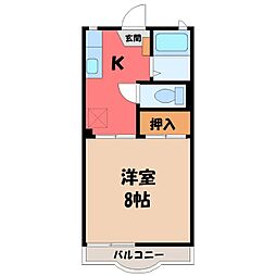 グリーンヒルズ峰A 1Kの間取図画像